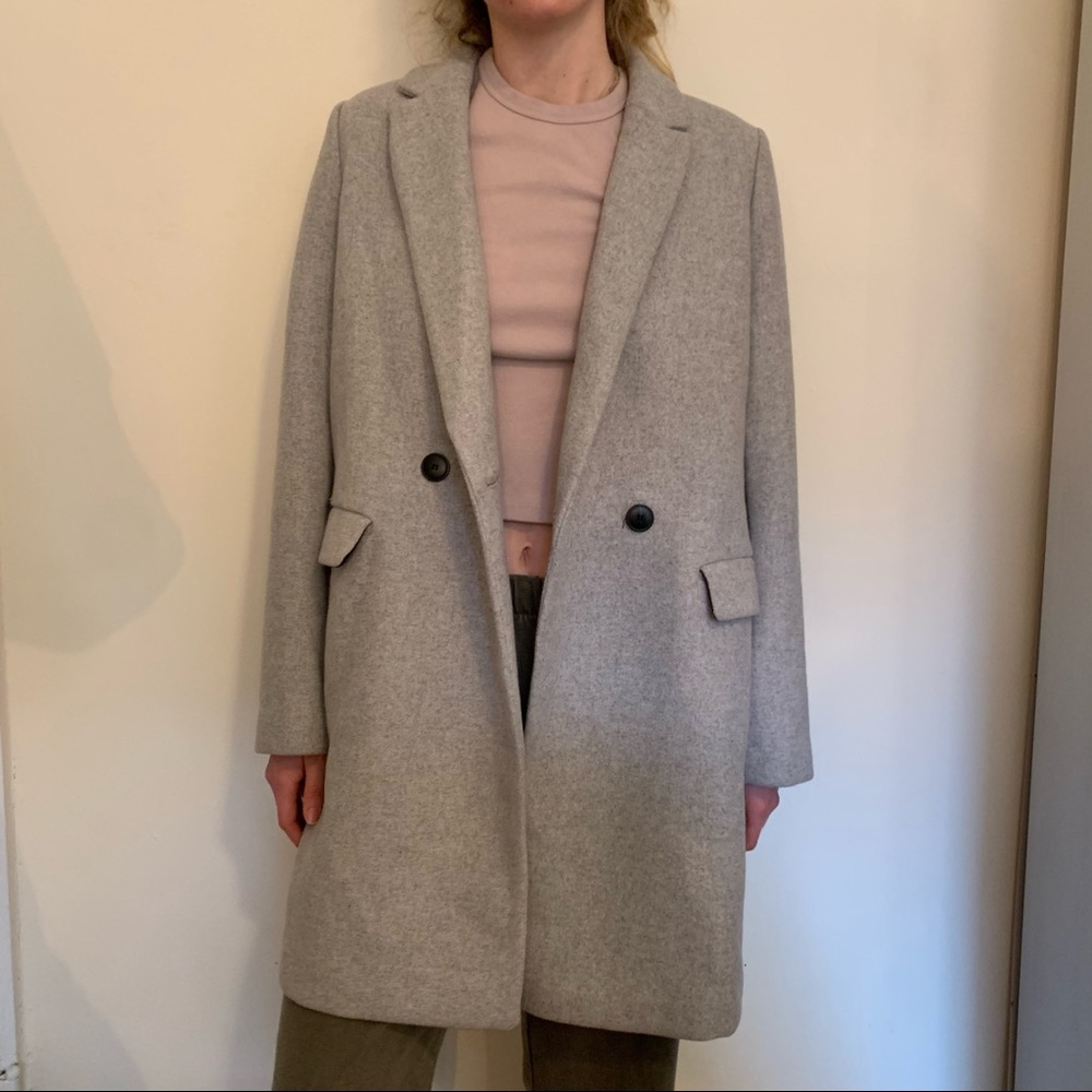 Gray Zara Wool Button Pea Coat